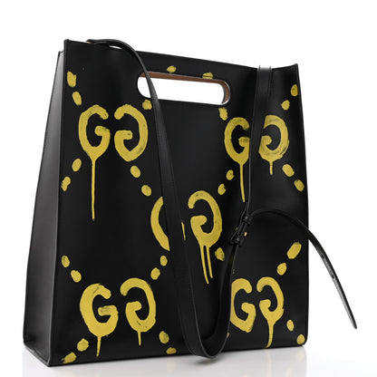 Gucci Calfskin GucciGhost Real Medium XL Tote Black Yellow 3 of 11