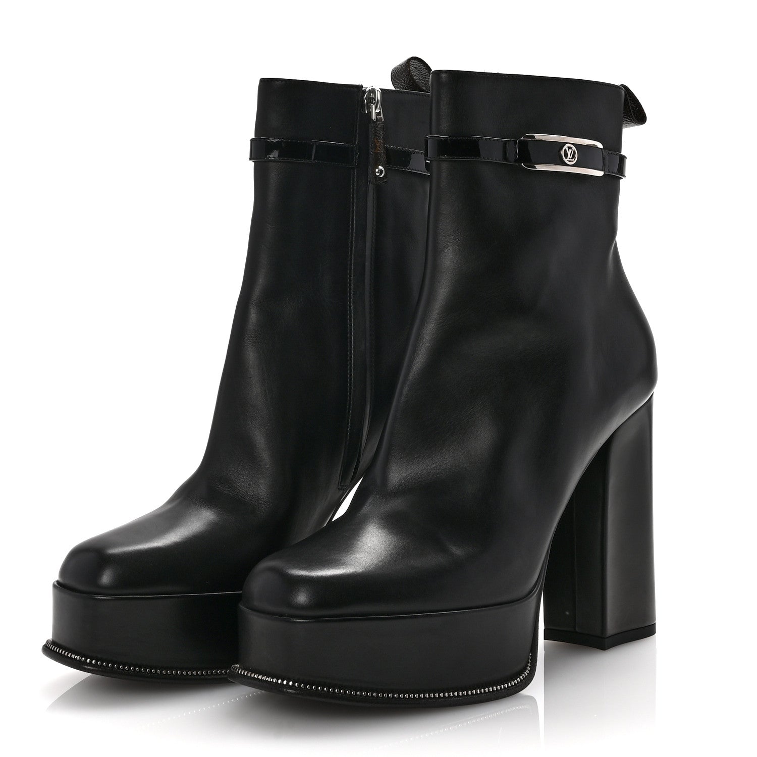 Louis Vuitton Calfskin Monogram Platform Ankle Boots 39 Black 4 of 11
