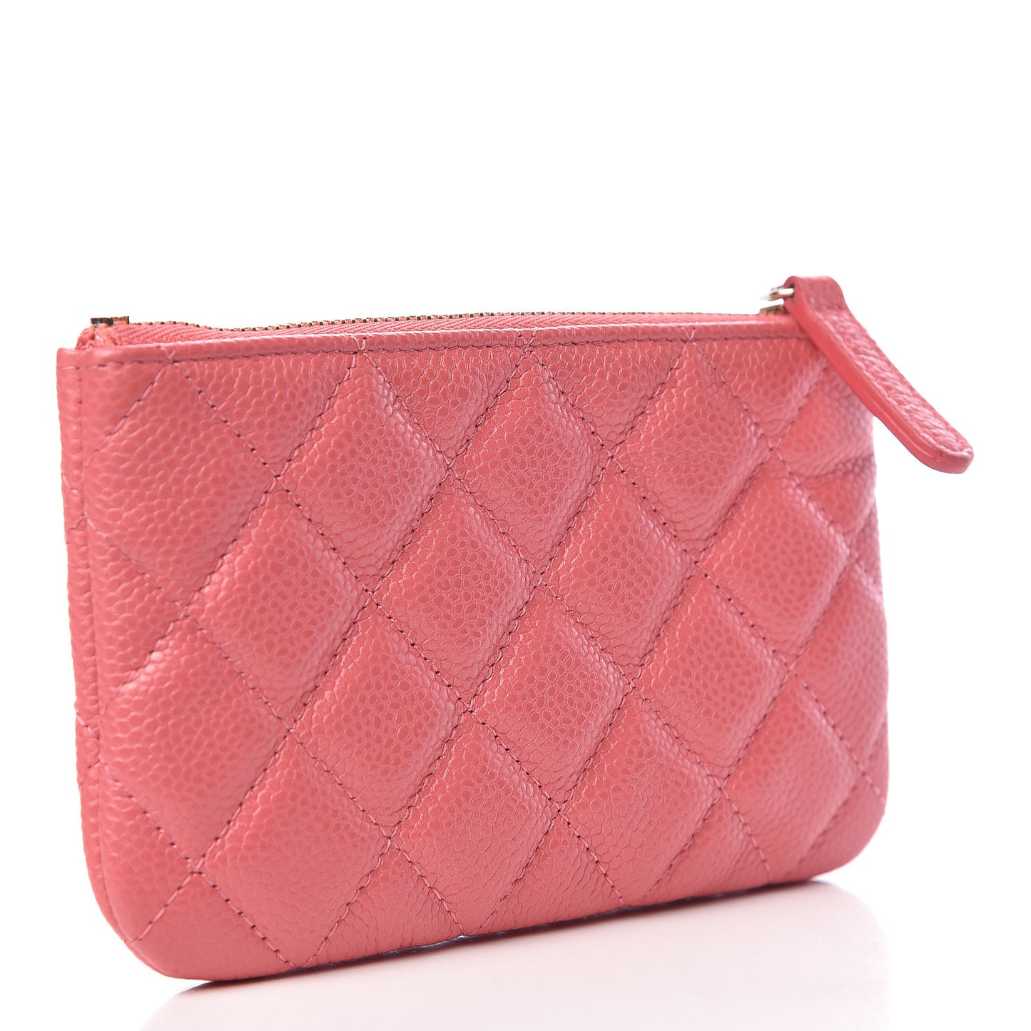 Iridescent Caviar Quilted Small Cosmetic Case Pink