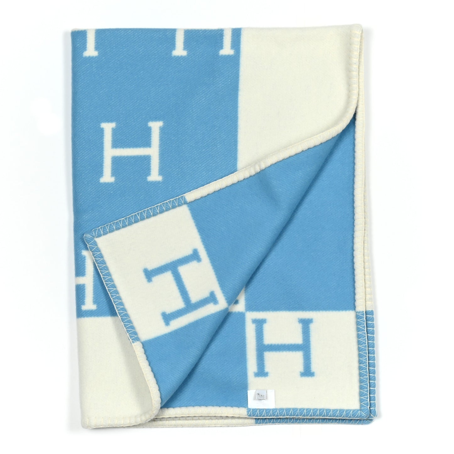 Wool Cashmere Avalon Baby Blanket Bleu Genievre White