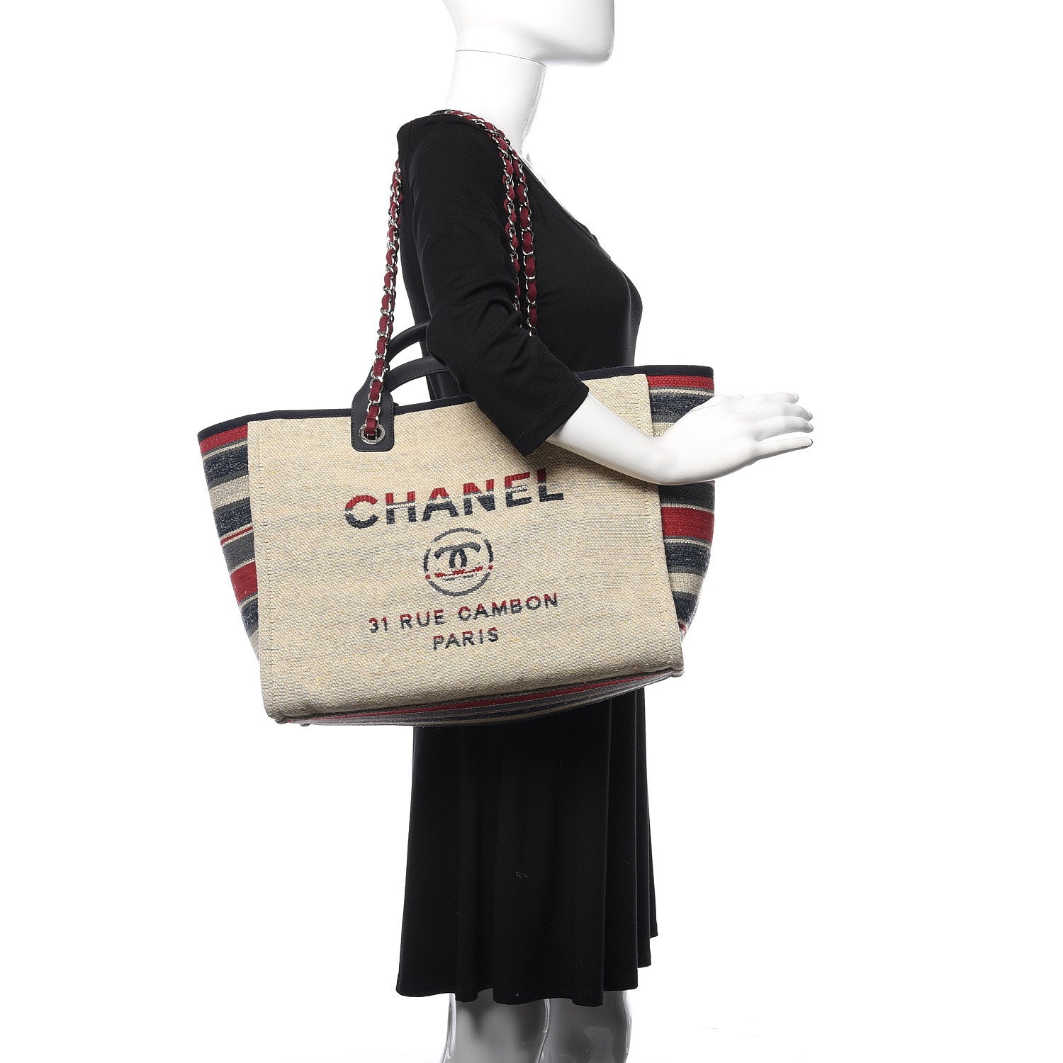 Chanel Striped Canvas Medium Deauville Tote Beige 2 of 12