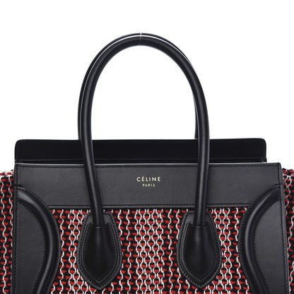 Celine Smooth Calfskin Tweed Micro Luggage Black Scarlet 9 of 12