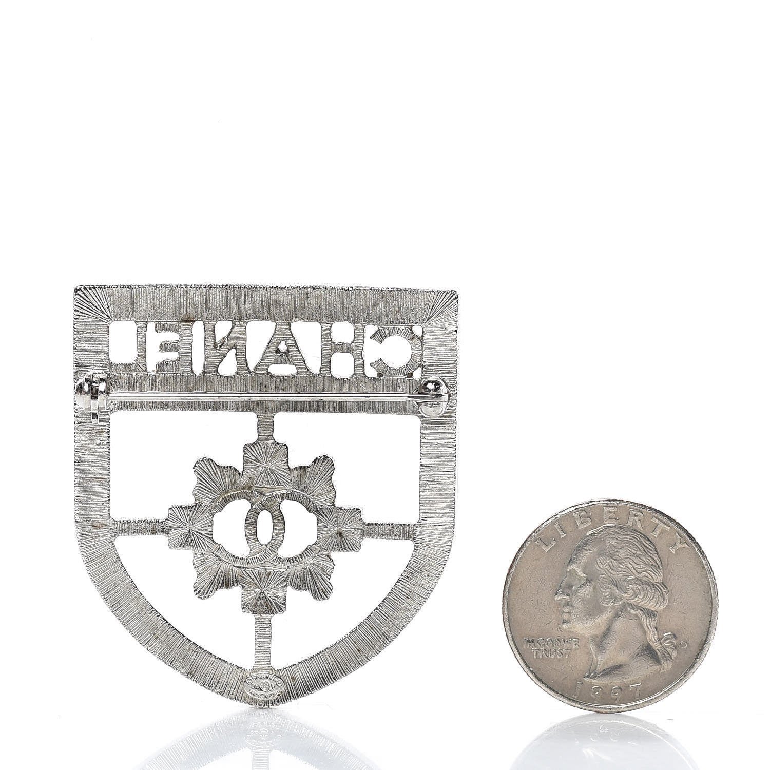 Chanel Swarovski Baguette Crystal CC Shield Brooch Silver 3 of 5