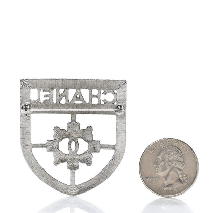 Chanel Swarovski Baguette Crystal CC Shield Brooch Silver 3 of 5