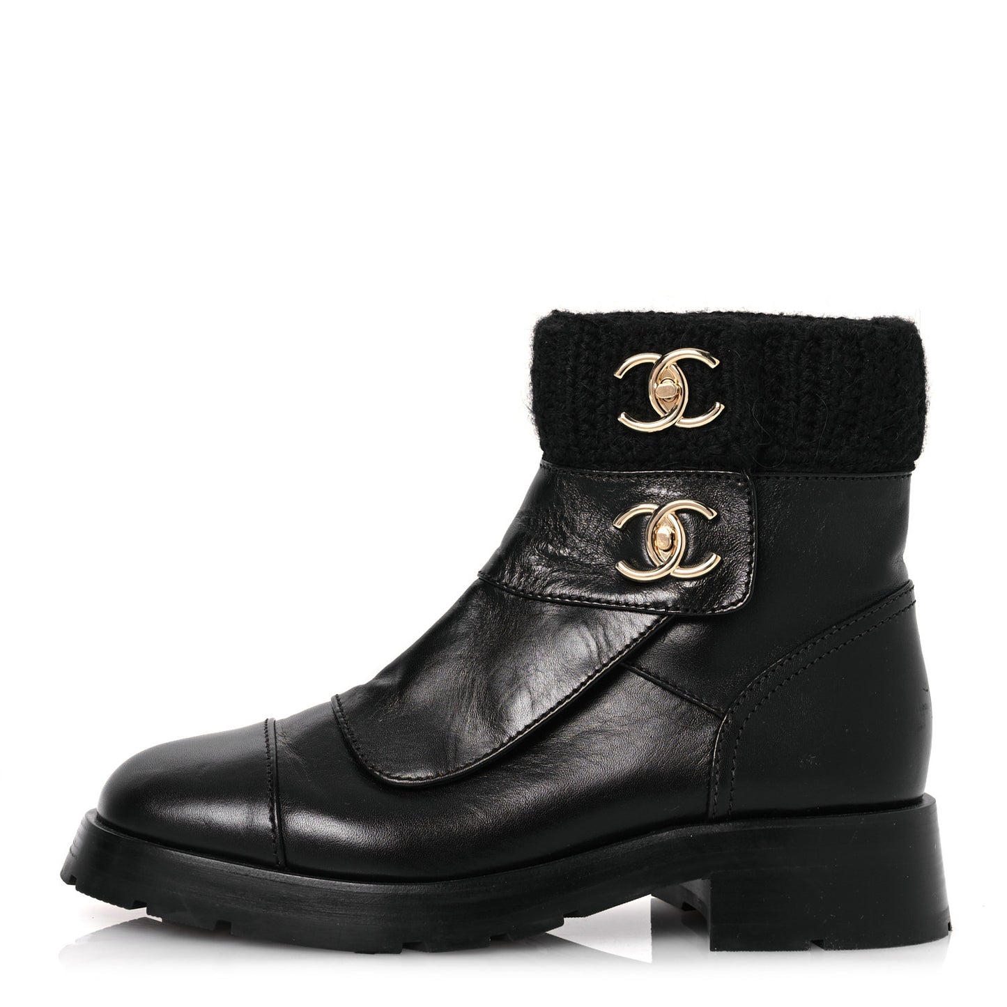 Calfskin Knit CC Short Boots 40 Black