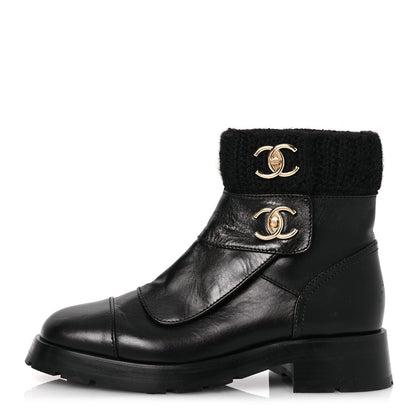 Chanel Calfskin Knit CC Short Boots 40 Black 1 of 13