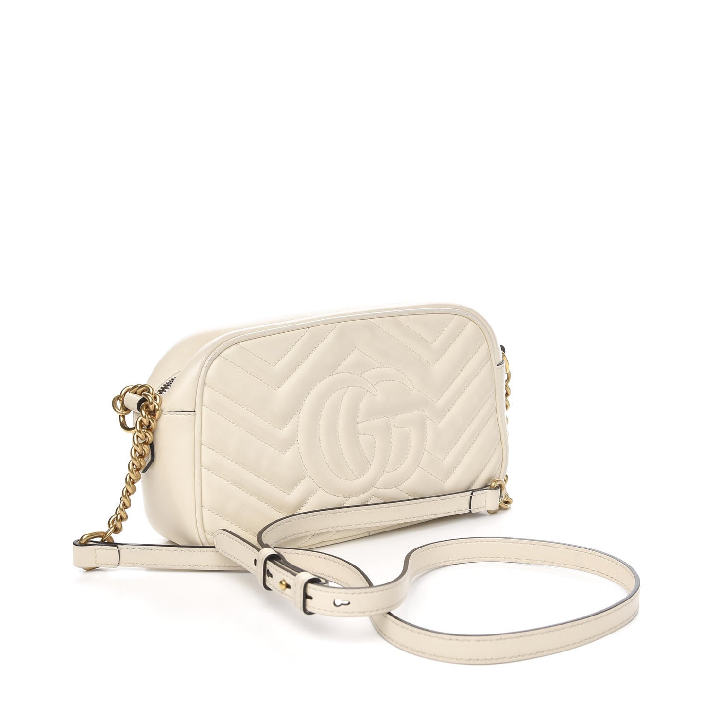 Calfskin Matelasse Small GG Marmont Chain Shoulder Bag White