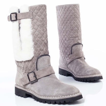 Chanel Suede Fur Quilted Boots 37 5 of 11