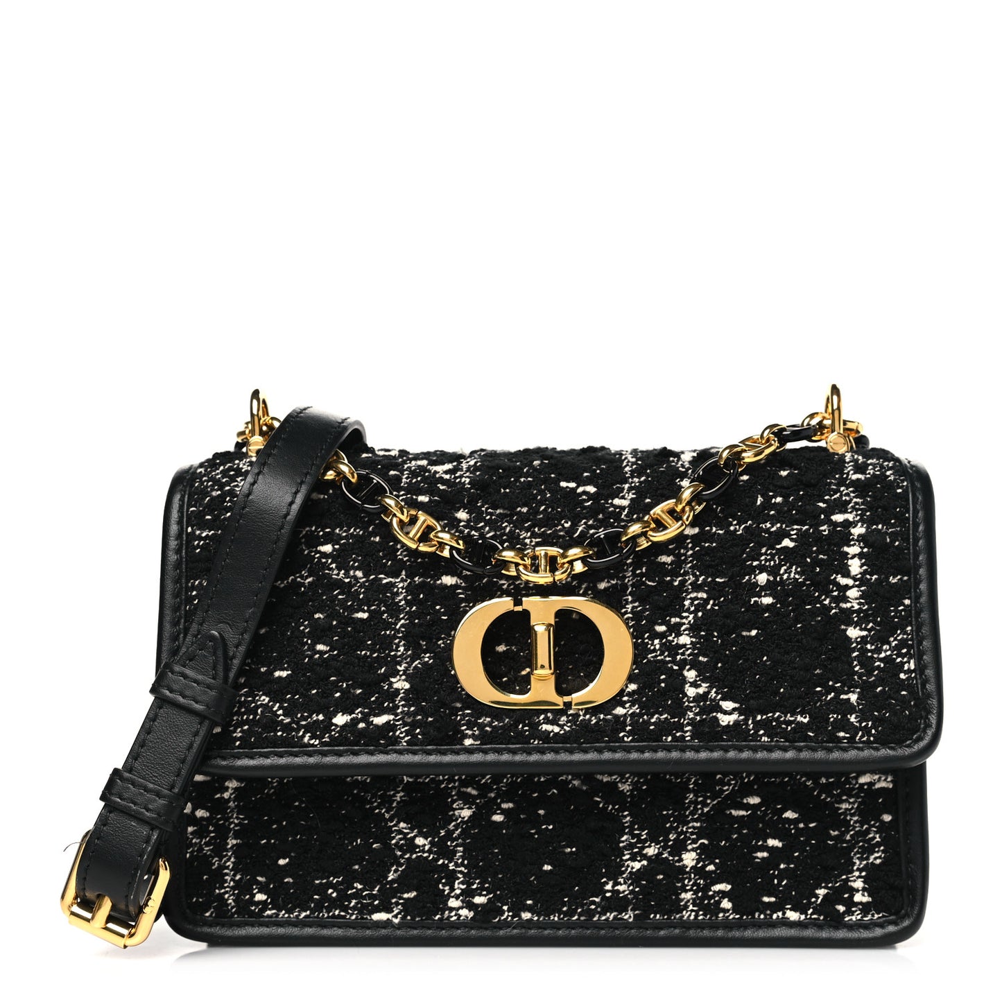 Tweed Macrocannage Mini Miss Caro Bag Black White