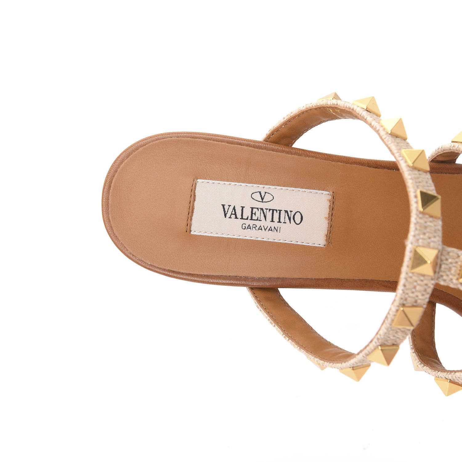 Valentino Garavani Raffia Calfskin Rockstud 60mm Caged Slide Sandals 39 Naturale 7 of 9