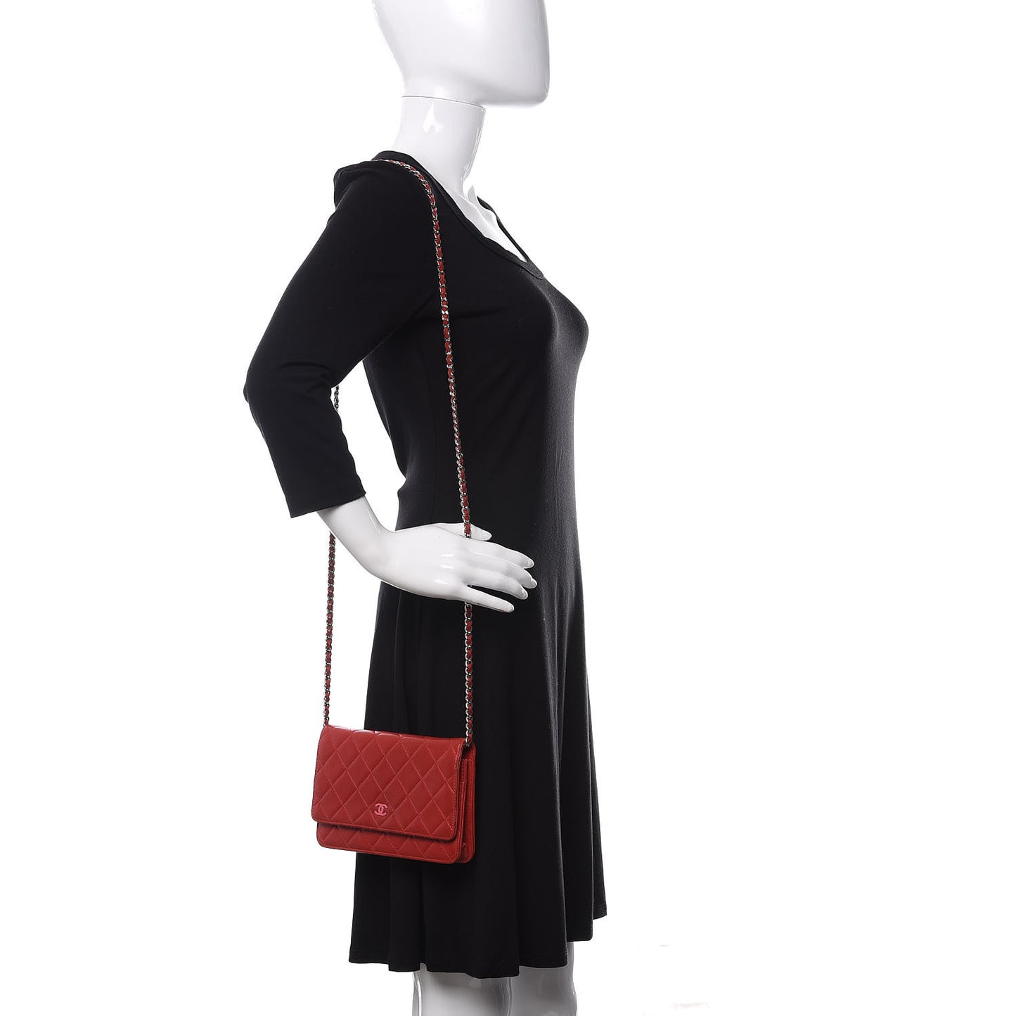 Lambskin Quilted Wallet On Chain WOC Red Pink
