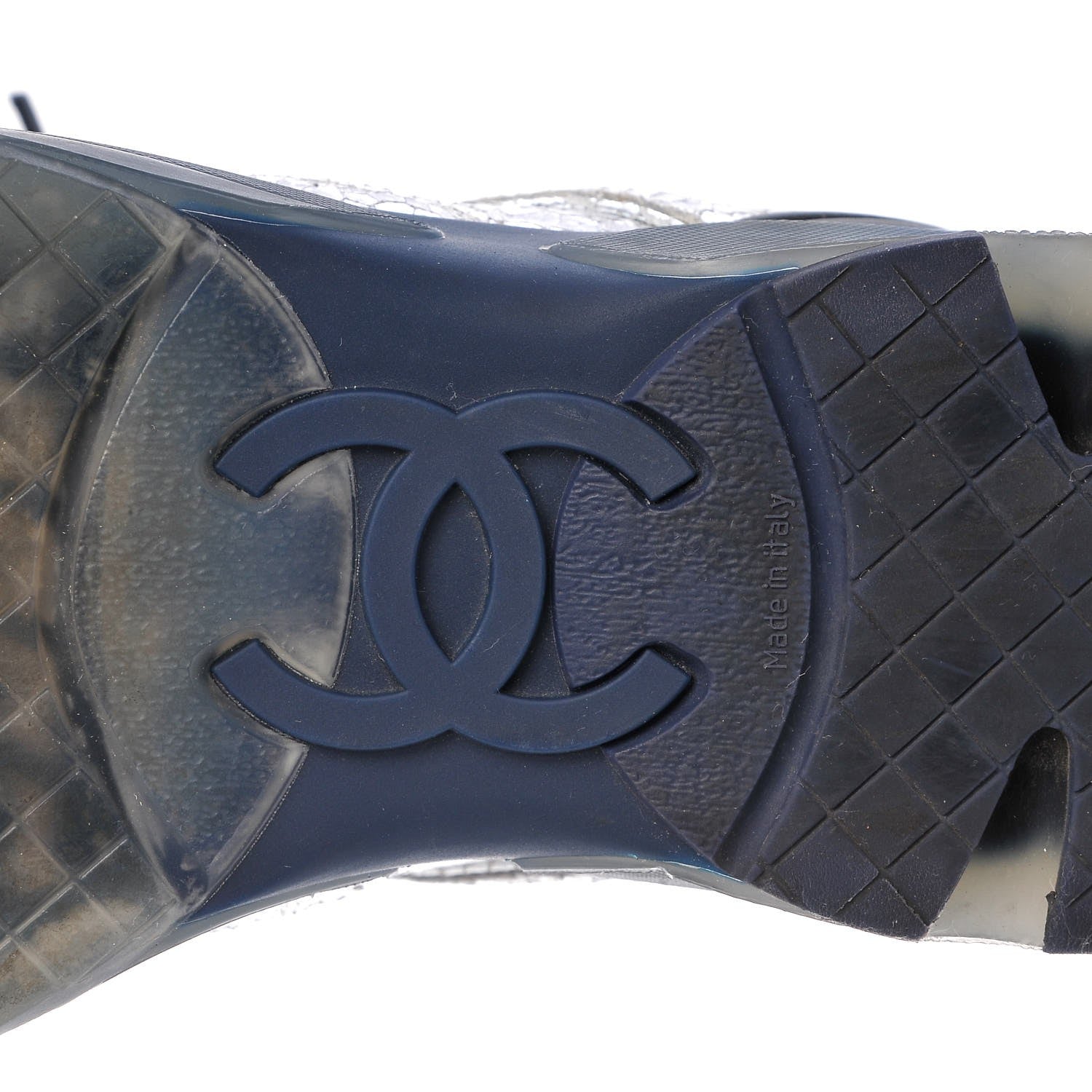 Chanel Metallic Crackled Calfskin CC Sneakers 37 Silver Black Navy 8 of 10