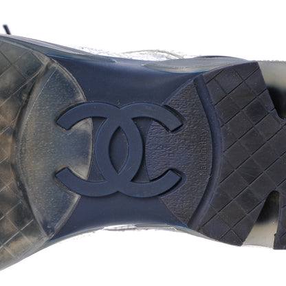 Chanel Metallic Crackled Calfskin CC Sneakers 37 Silver Black Navy 8 of 10