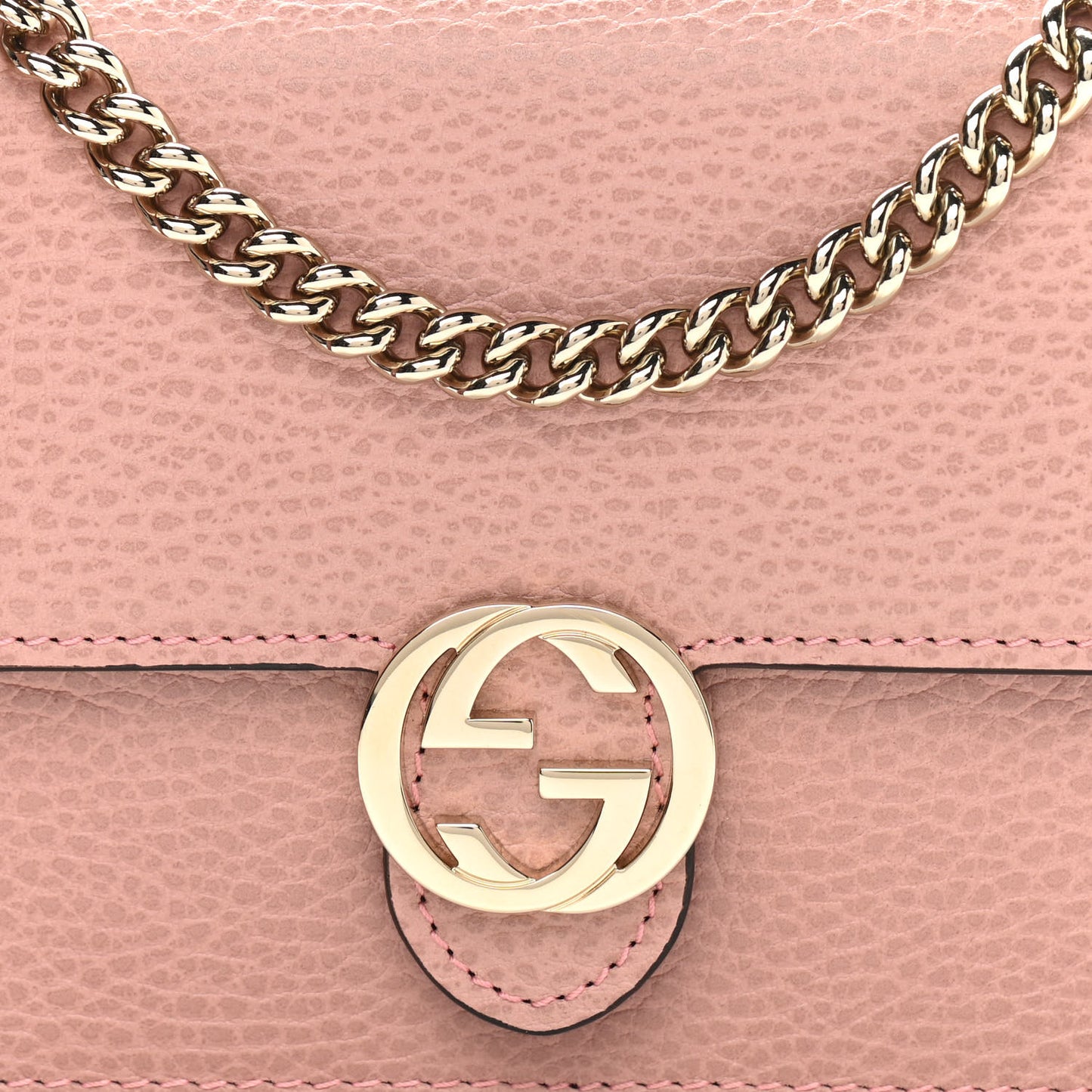 Dollar Calfskin Interlocking G Chain Wallet Soft Pink
