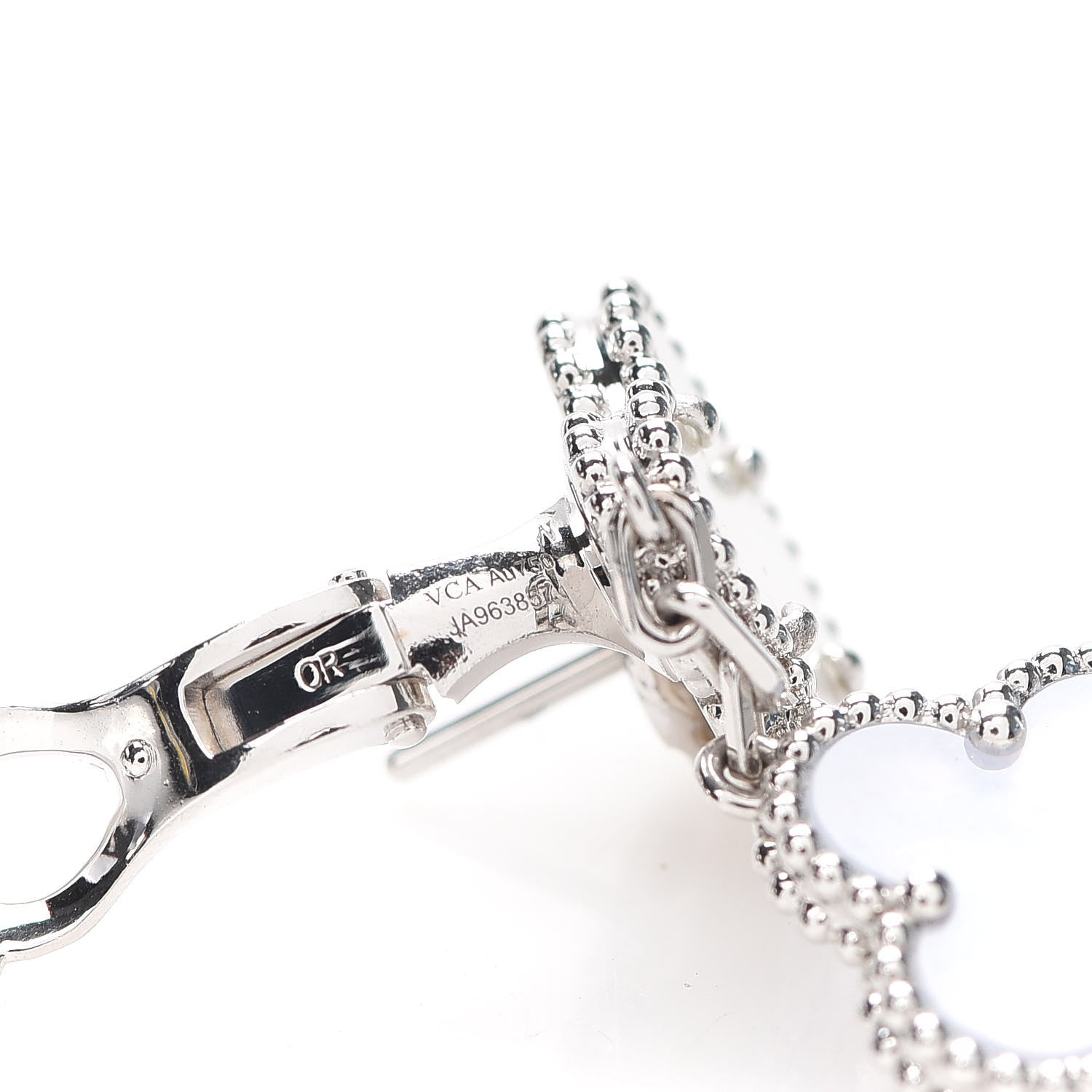 Van Cleef & Arpels 18K White Gold Mother of Pearl Chalcedony 3 Motifs Magic Alhambra Earrings 4 of 5