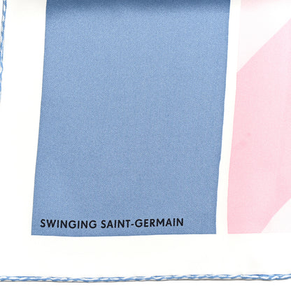 Hermes Silk Swinging Saint Germain Scarf 70 Bleu Jean Rose White 3 of 6