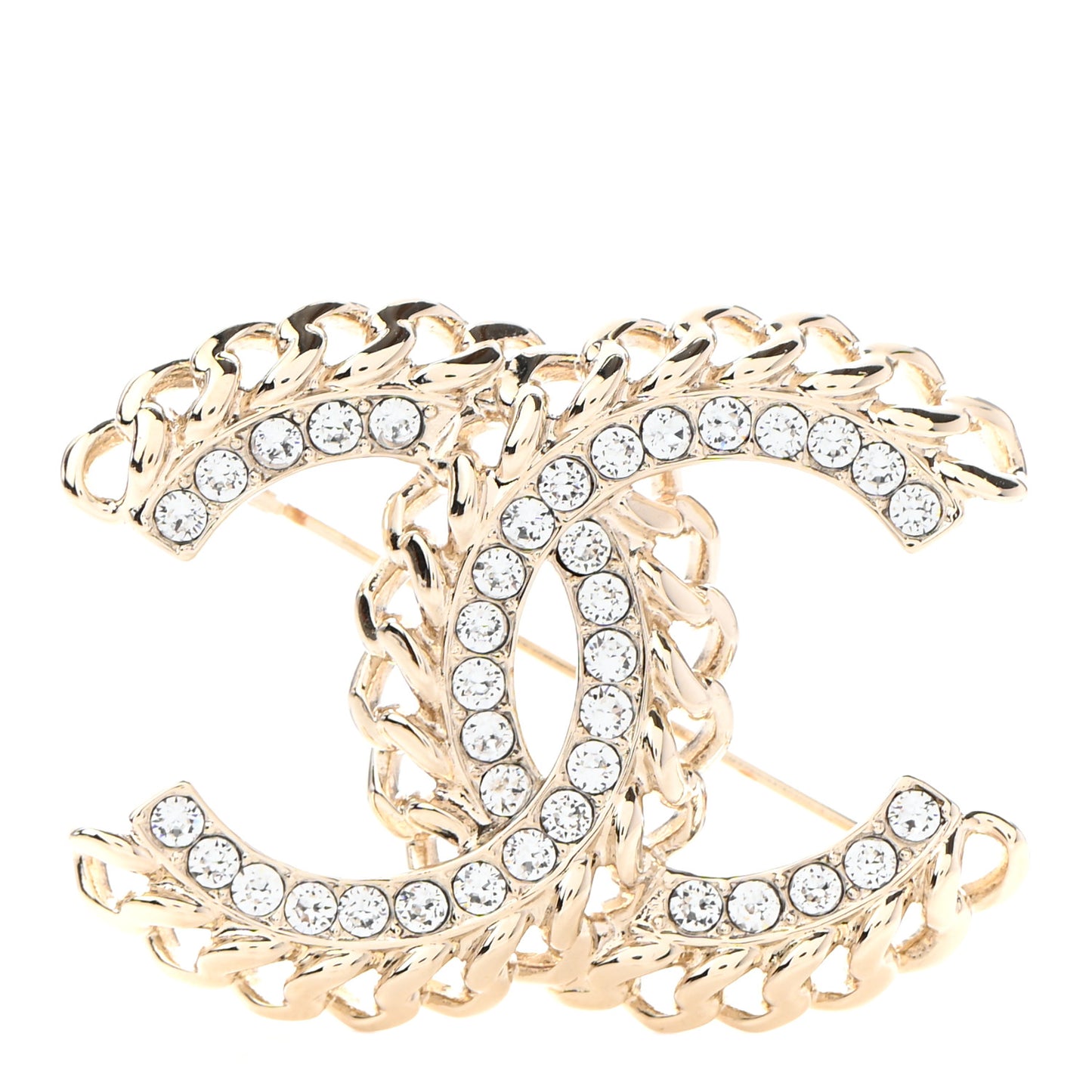Crystal Chain CC Brooch Gold