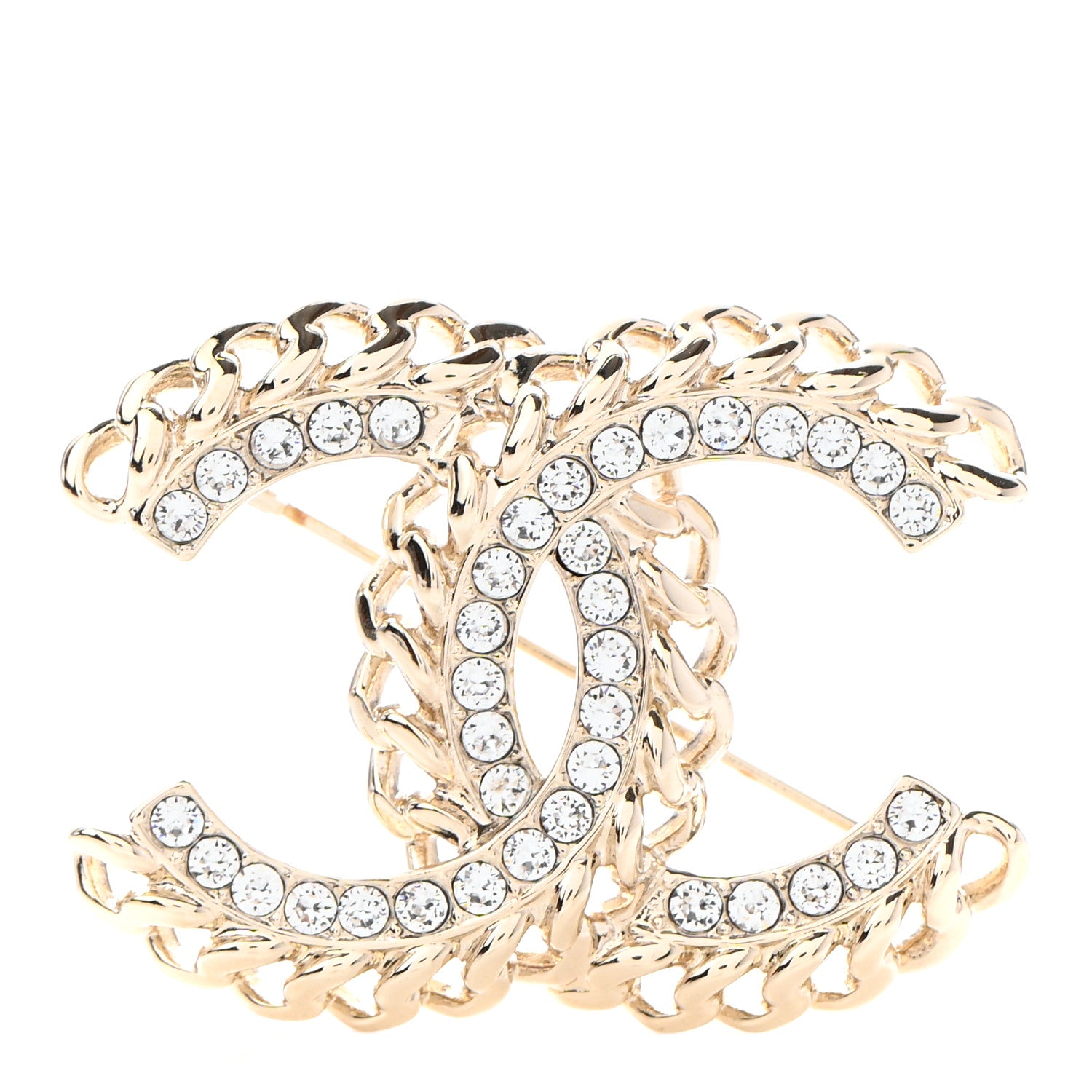 Chanel Crystal Chain CC Brooch Gold 1 of 5