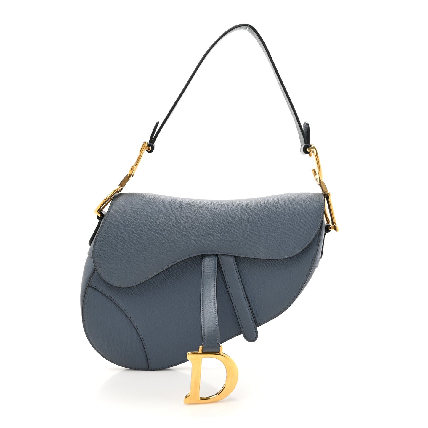 Grained Calfskin Saddle Bag Denim Blue