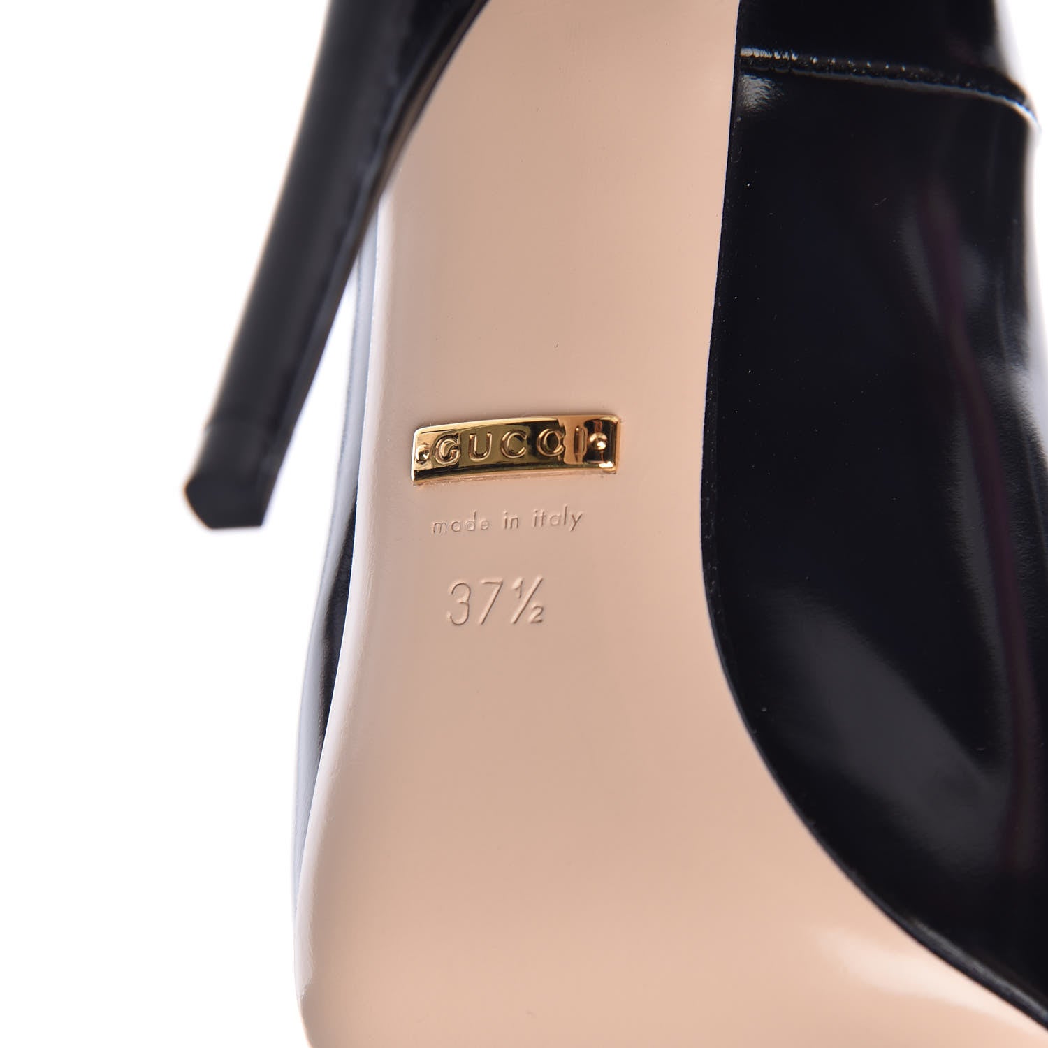 Gucci Polished Calfskin Removable Pearly Bow Elaisa Platform High Heel Pumps 37.5 Black 10 of 13