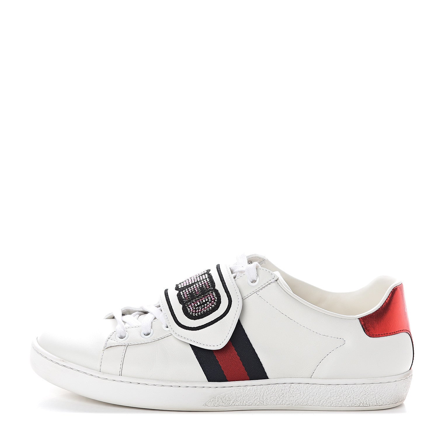 Gucci Calfskin Crystal Web LOVED Embroidered Womens Ace Sneakers 40 White 1 of 7