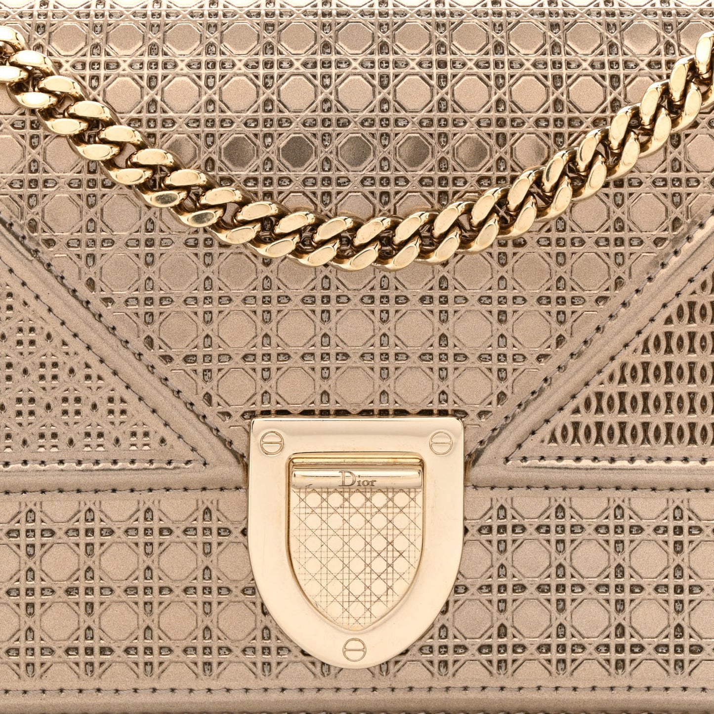 Metallic Patent Micro-Cannage Diorama Wallet on Chain Pouch Gold