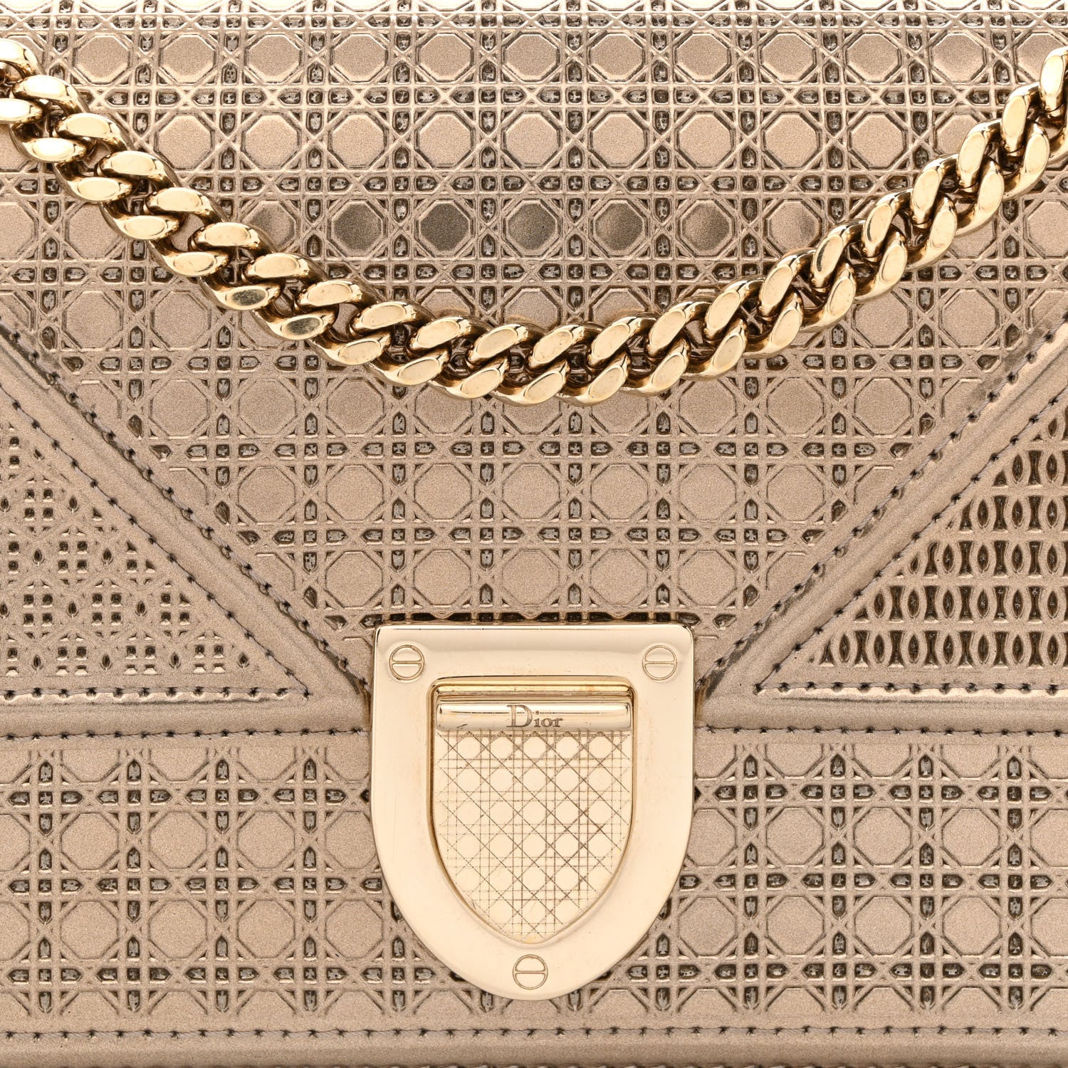 Christian Dior Metallic Patent Micro-Cannage Diorama Wallet on Chain Pouch Gold 9 of 12