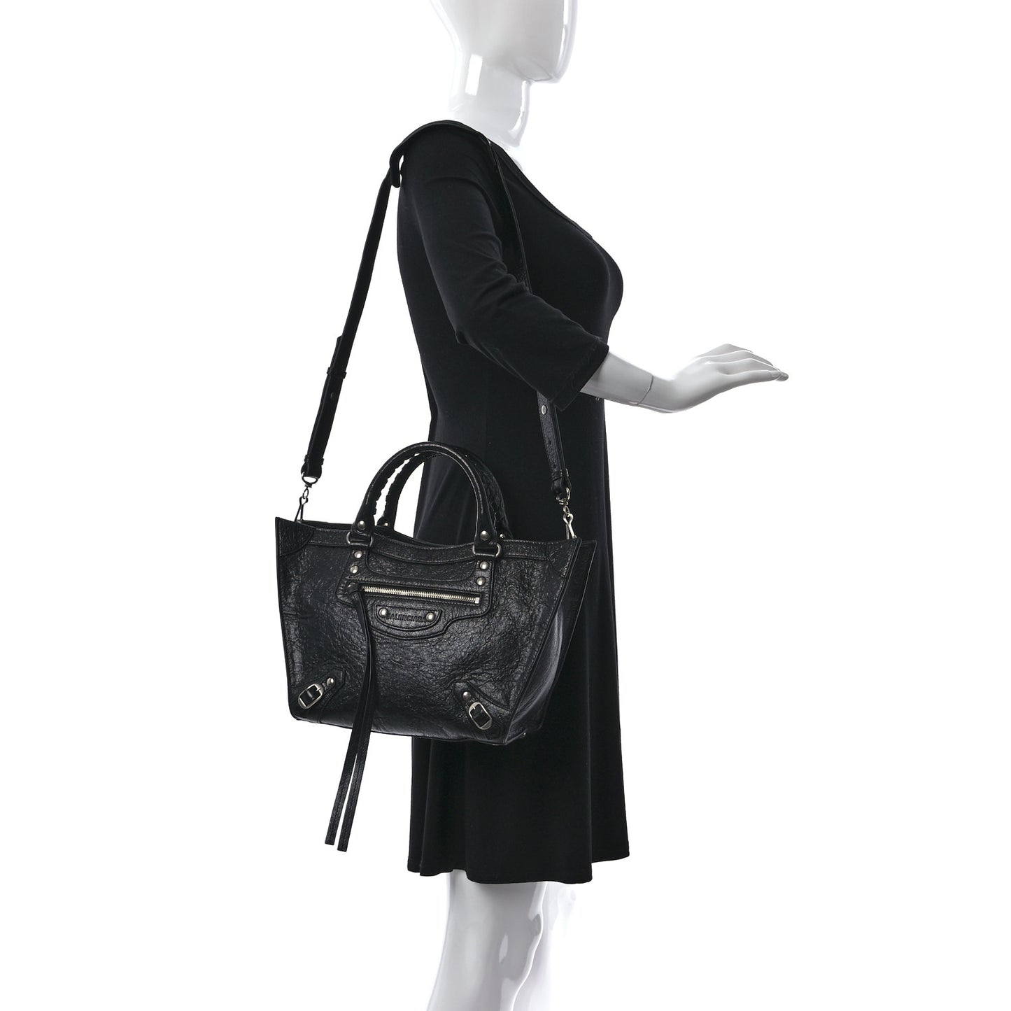 Agneau Arena Neo Classic Silver Hardware Medium Upside Down Tote Black