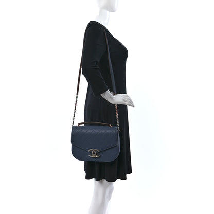 Chanel Grained Calfskin Quilted Medium Cuba Top Handle Flap Blue 2 of 8