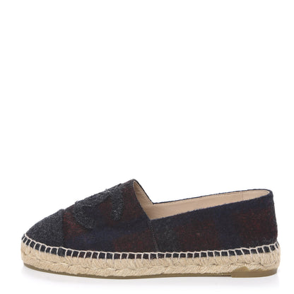 Chanel Plaid Wool CC Espadrilles 39 Navy Dark Red 1 of 13