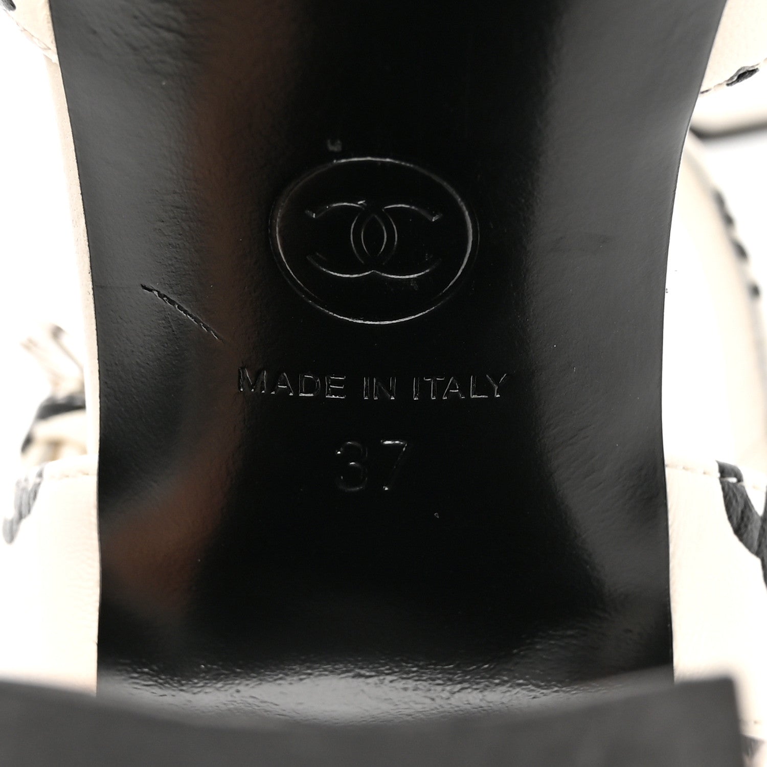 Chanel Printed Lambskin Coco Beach Platform Sandals 37 White Black 6 of 15