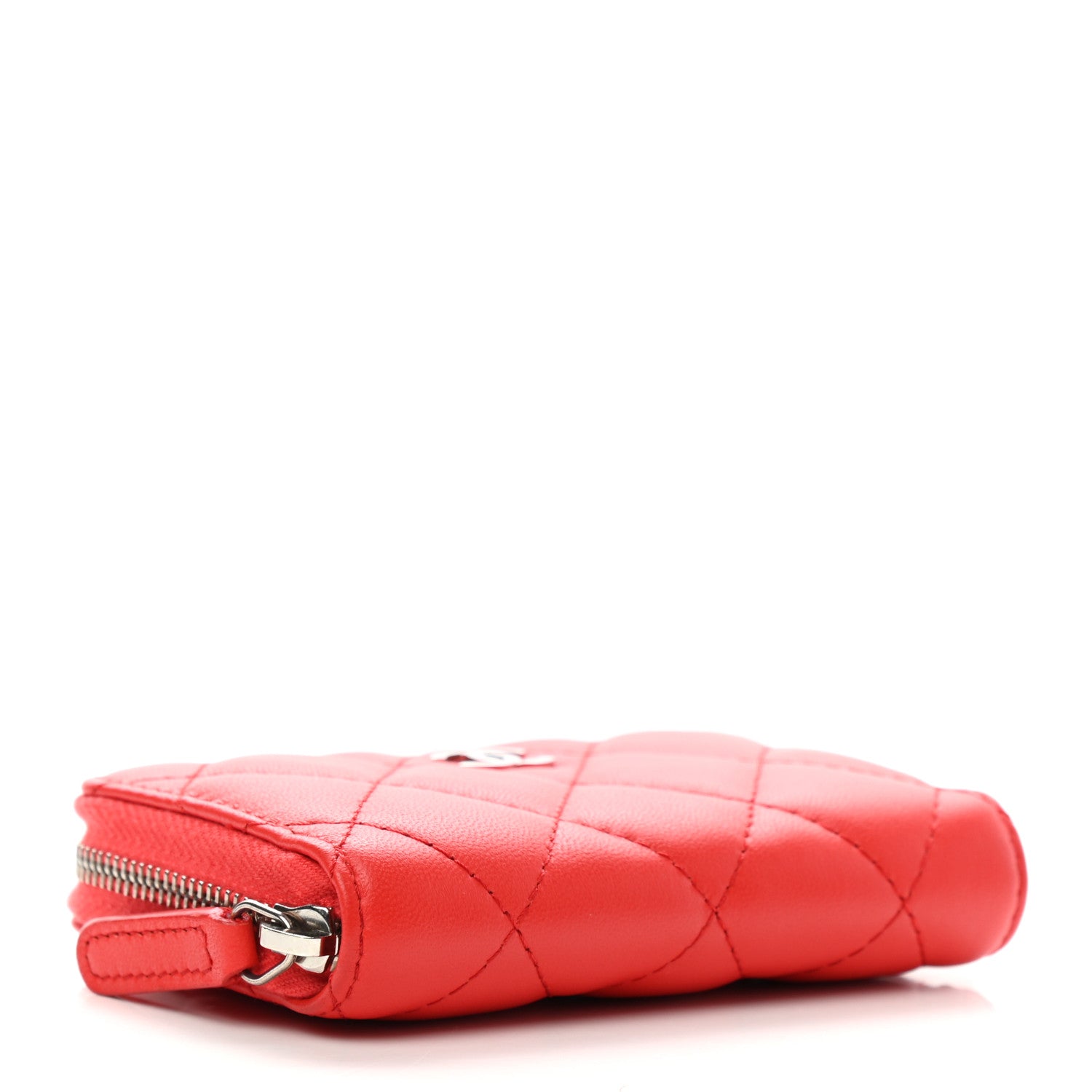 Chanel Lambskin Quilted Zip Around Coin Purse Wallet Light Red 4 of 8
