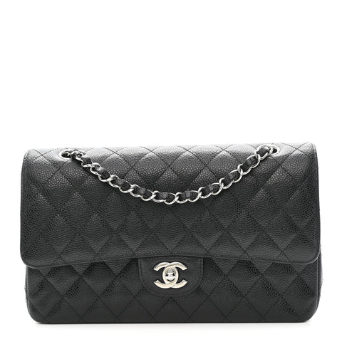 Caviar Quilted Medium Double Flap Black