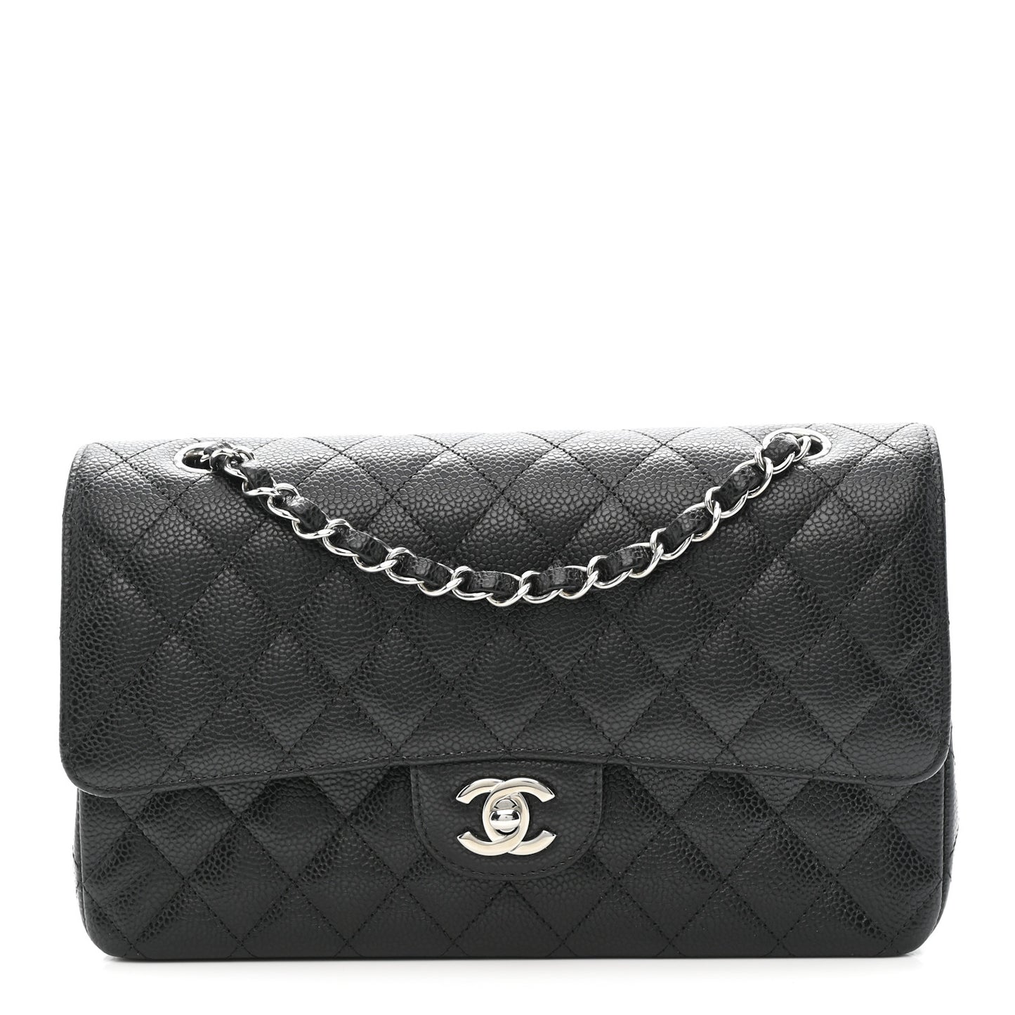 Caviar Quilted Medium Double Flap Black