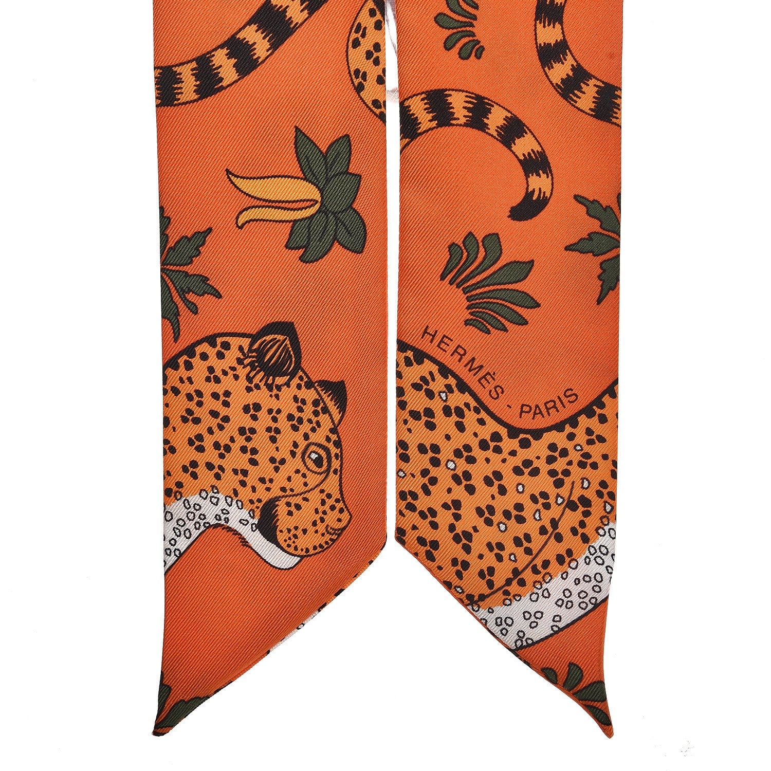 Hermes Silk Les Leopards Twilly Orange Abricot Vert 3 of 5