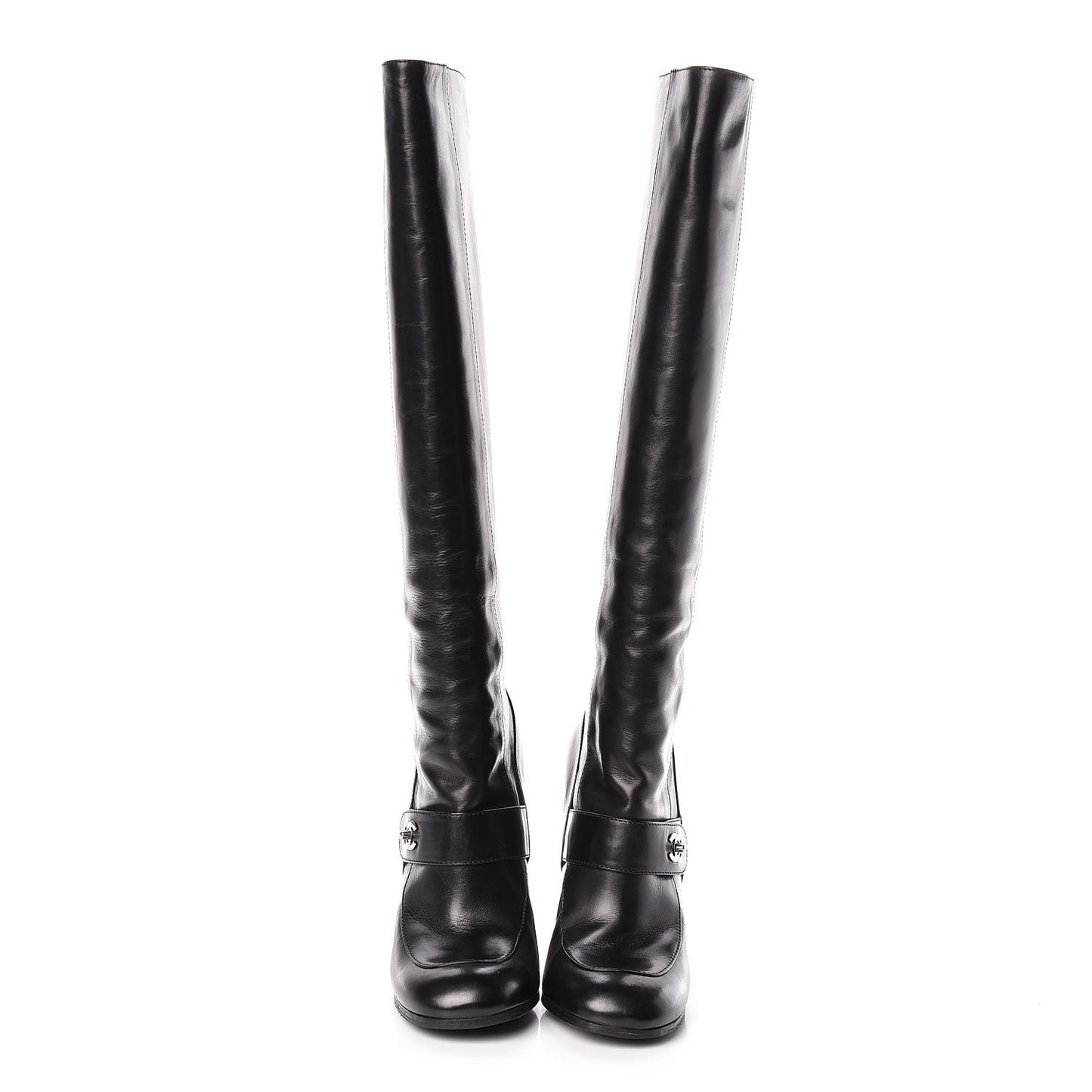 Calfskin CC Turnlock Knee High Boots 37.5 Black