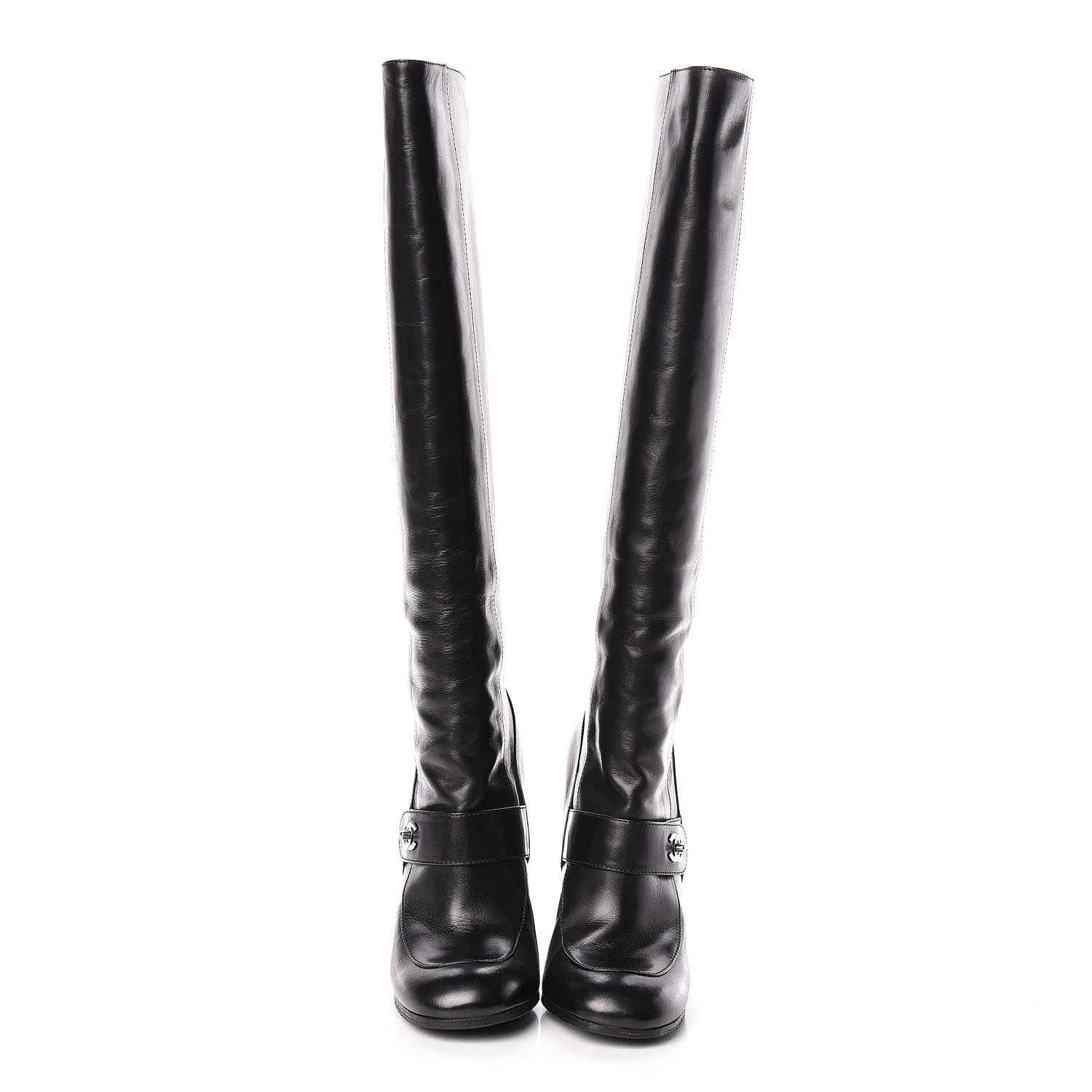 Chanel Calfskin CC Turnlock Knee High Boots 37.5 Black 2 of 12