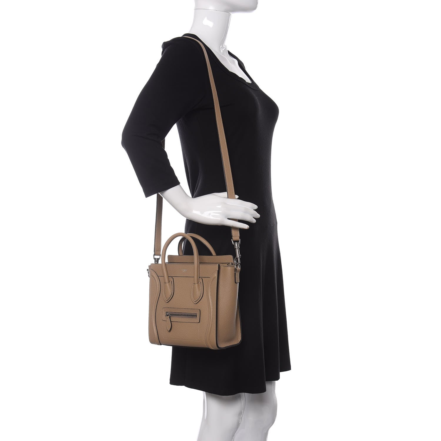 Celine Drummed Calfskin Nano Luggage Dune 2 of 10