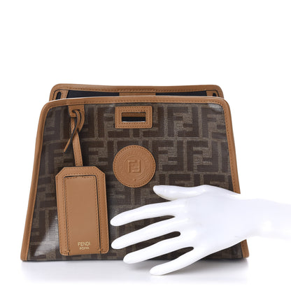 Fendi Glazed Fabric Vitello Century FF 1974 Stamp Patch Mini Peekaboo Defender Cover Mogano Panna Caramello 2 of 12