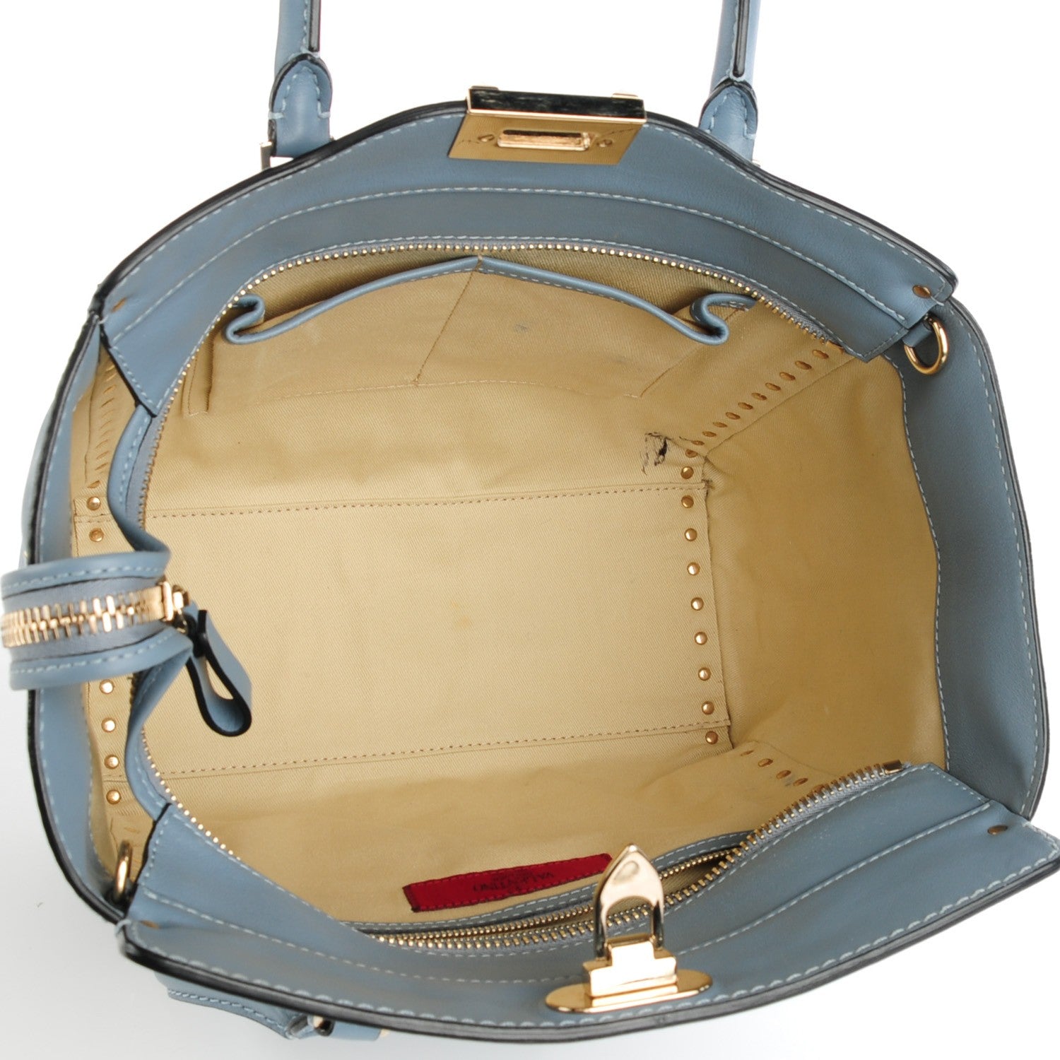 Valentino Garavani Vitello Rockstud Double Handle Tote London Stone 5 of 10
