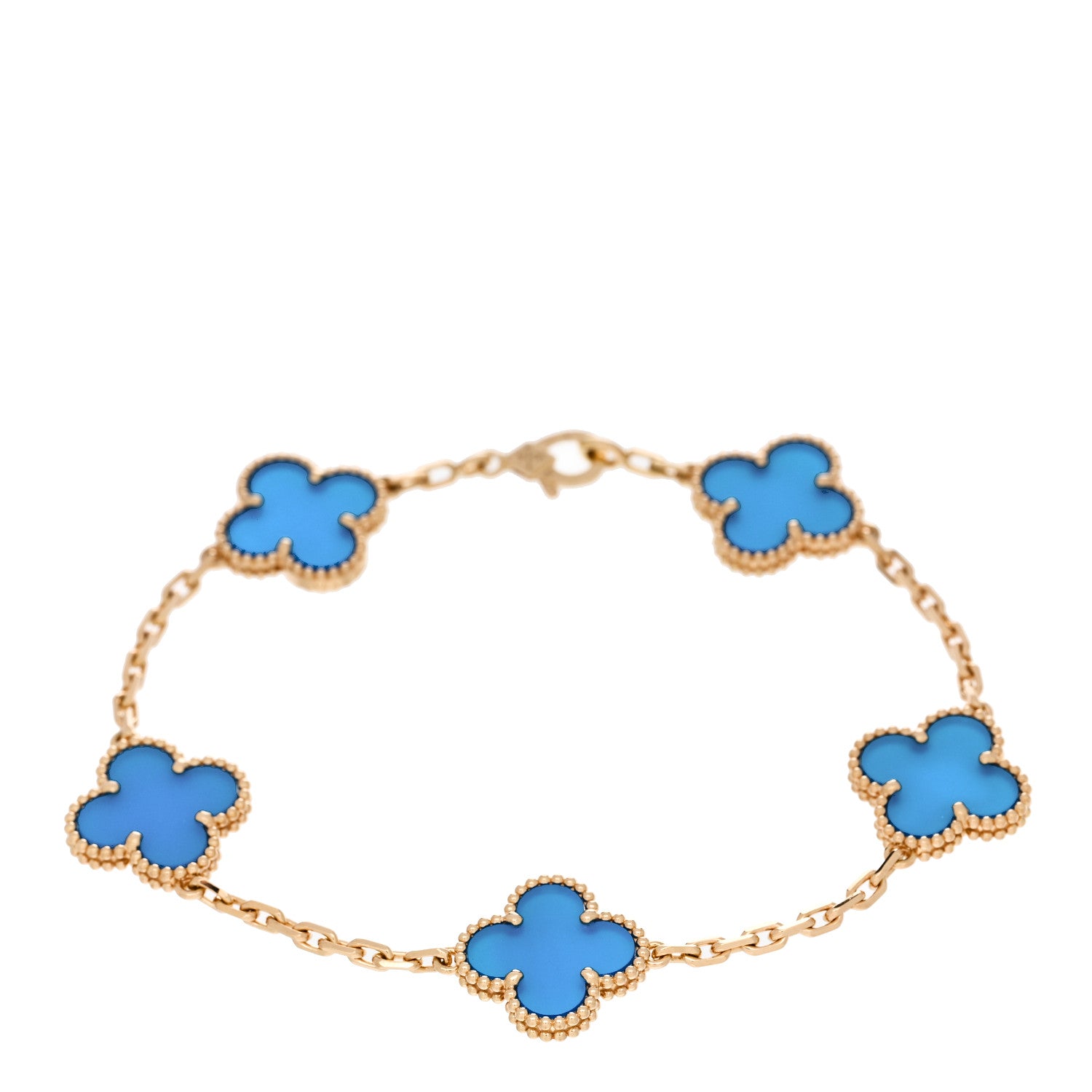 Van Cleef & Arpels 18K Yellow Gold Blue Agate 5 Motifs Vintage Alhambra Bracelet 1 of 5