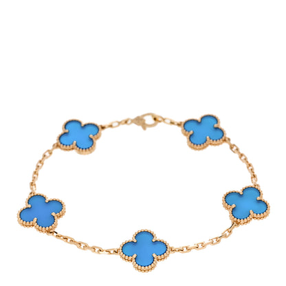 Van Cleef & Arpels 18K Yellow Gold Blue Agate 5 Motifs Vintage Alhambra Bracelet 1 of 5