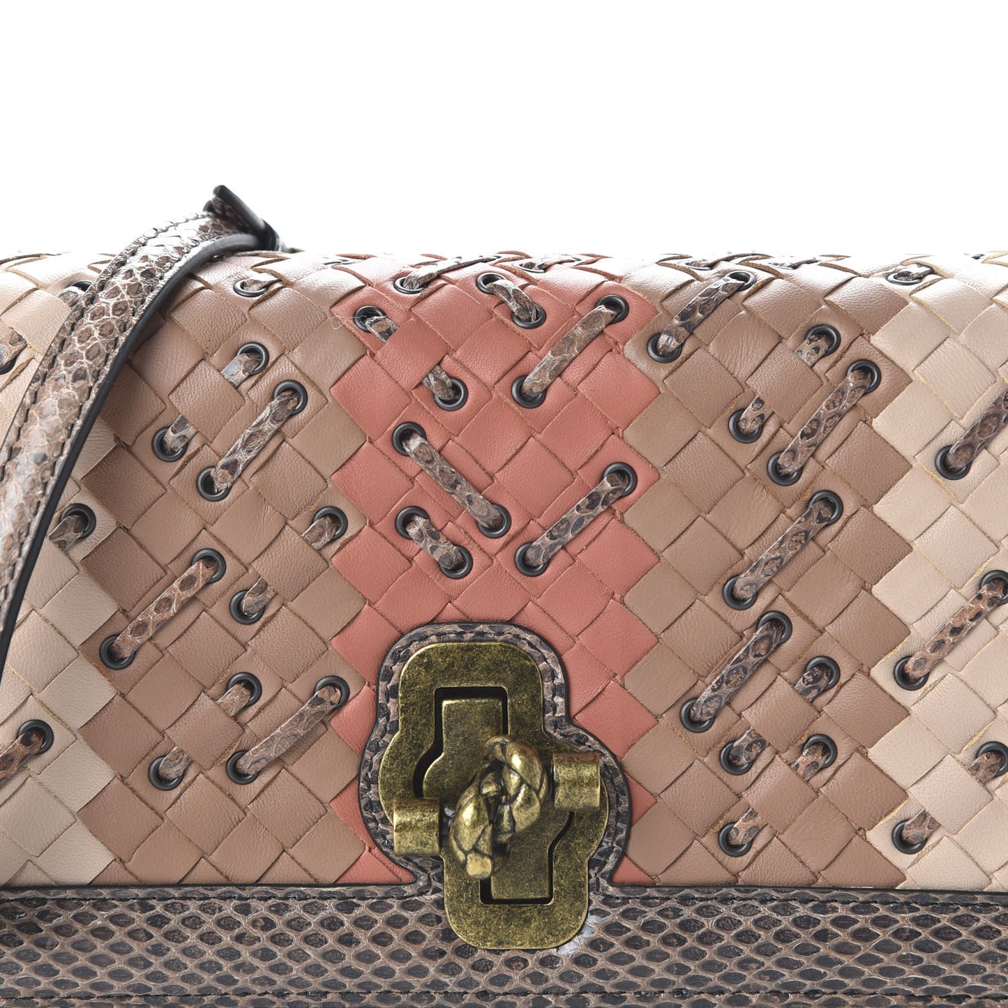 Nappa Ayers Intrecciato Club Stitch Knot Clutch Corallo Cream Mink
