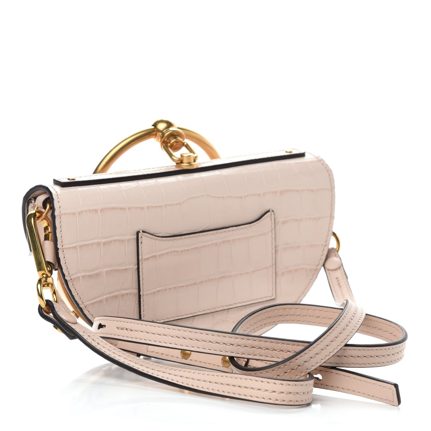 Calfskin Crocodile Embossed Small Nile Bracelet Minaudiere Bag Cement Pink