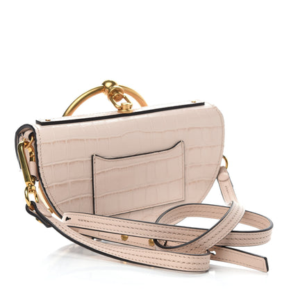 Chloe Calfskin Crocodile Embossed Small Nile Bracelet Minaudiere Bag Cement Pink 3 of 15