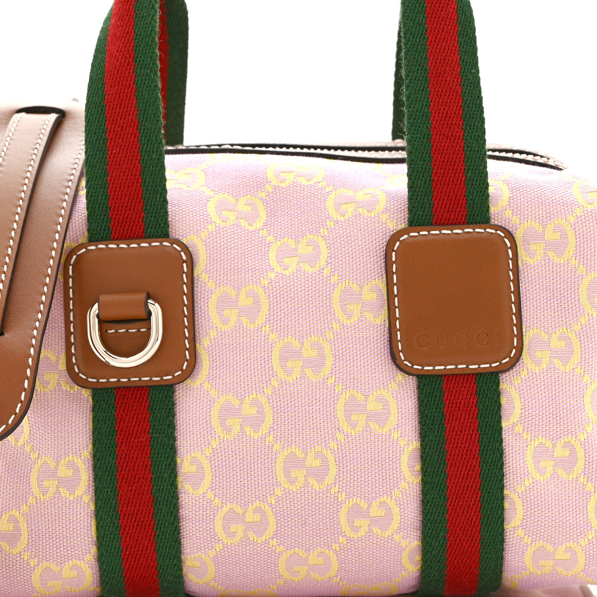 Gucci GG Supreme Web Mini GG Top Handle Bag Pink Yellow Beige 8 of 10