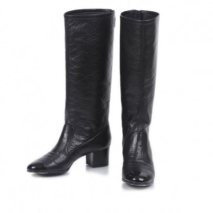 Chanel Leather Cap Toe Tall Boots 40.5 Black 1 of 12