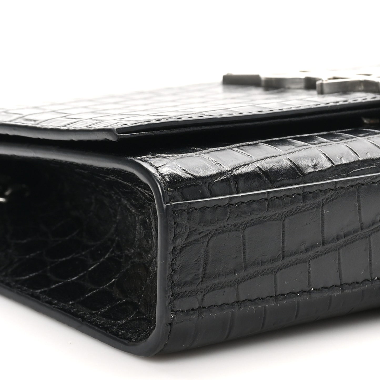 Calfskin Crocodile Embossed Small Classic Monogram Kate Tassel Satchel Black
