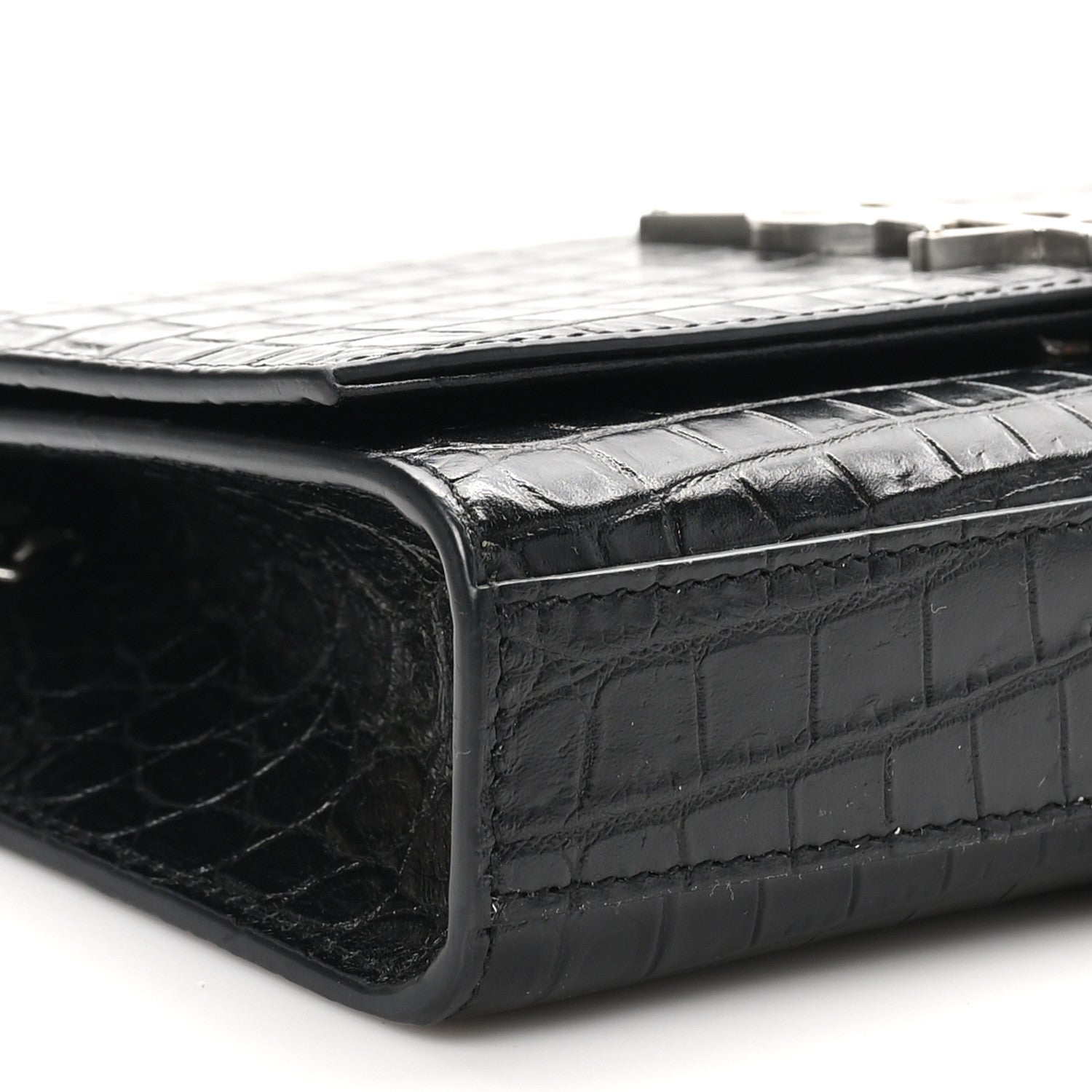 Saint Laurent Calfskin Crocodile Embossed Small Classic Monogram Kate Tassel Satchel Black 9 of 10
