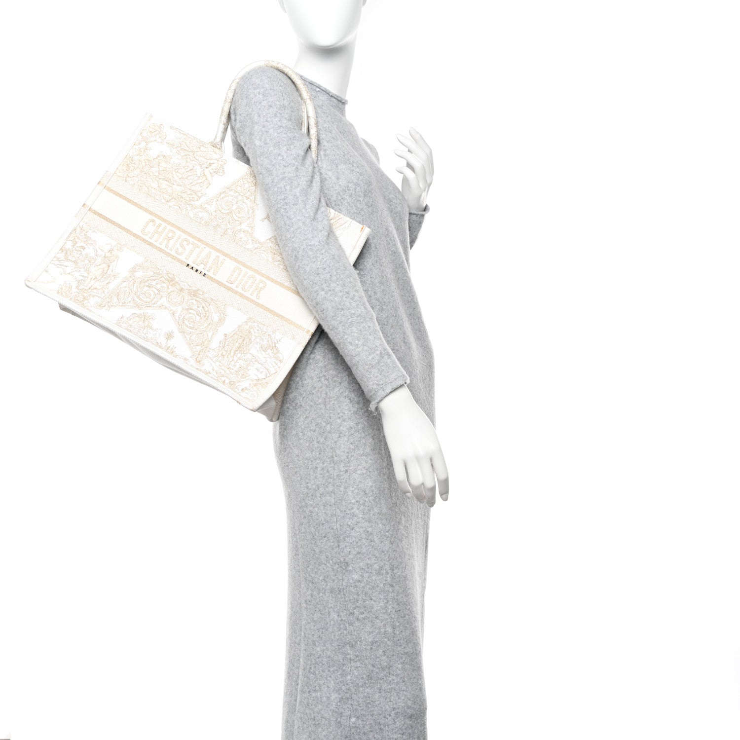 Christian Dior Canvas Embroidered Large Around The World Book Tote Gold 2 of 14